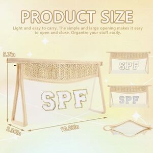 Boho Patch SPF Bag Ckear Makeup Letter Bag Cosmetic Bag Zipper Tan